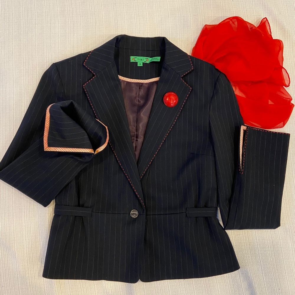 TIBI Navy Blue Blazer W/Red Pinstripe Size 4
